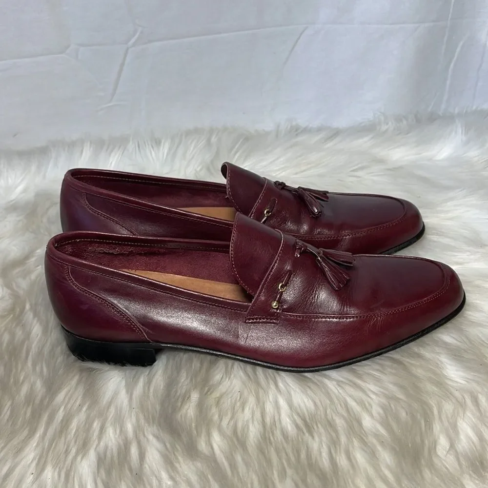 French Shriner Bordeaux Leather Tassel Loafers‎ Sz 10.5
